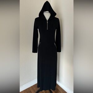 Farbe Womens Black Hooded Long Sleeve & Length Zip Pockets Slit Maxi Dress Sz S